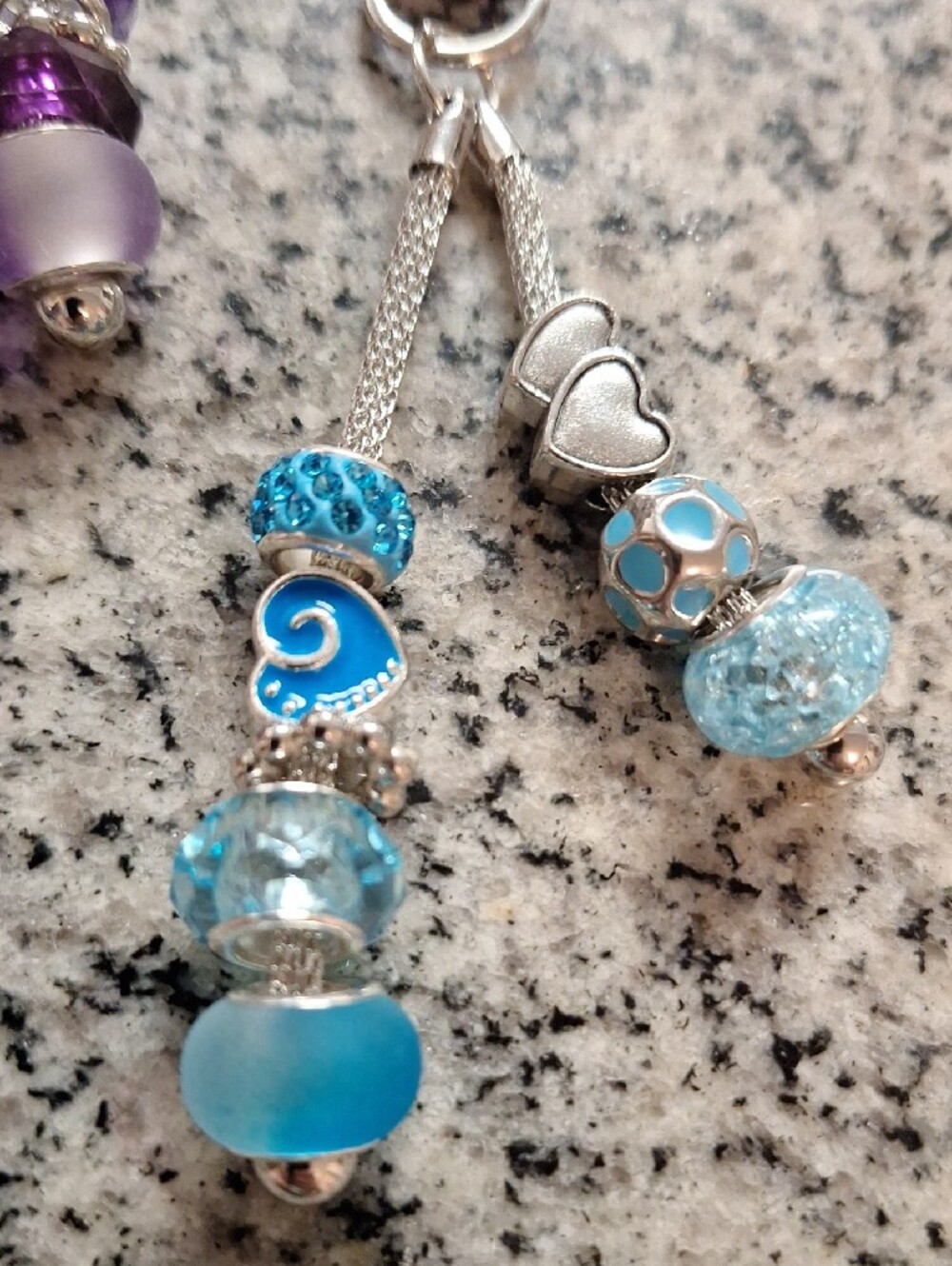 Purple and Blue Beaded Charm Keychains - Picture 2 of 6